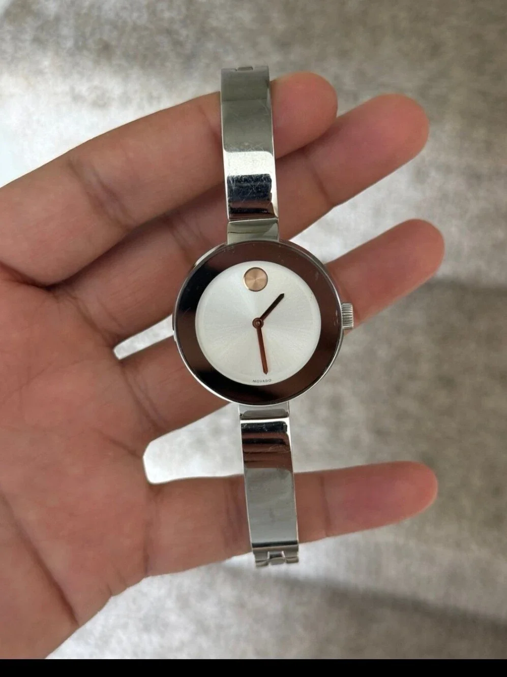 Movado Silver and Rose Gold Minimalist Bracelet Watch